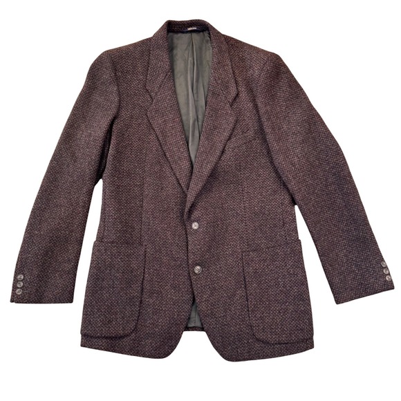Vtg Jean Paul Germain Men's 42L Wool Tweed Blazer Jacket Brown Red Classic Fit